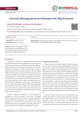 Current Management in Osteoporotic Hip Fracture