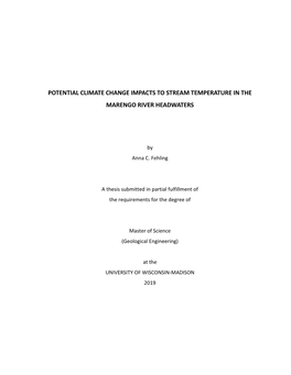 Potential Climate Change Impacts to Stream Temperature in the Marengo River Headwaters