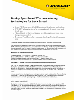 Dunlop Sportsmart TT – Race Winning Technologies for Track & Road
