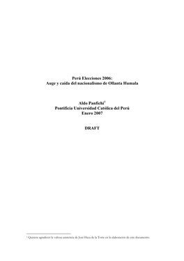 Perú Elecciones 2006: Auge Y Caída Del Nacionalismo De Ollanta Humala