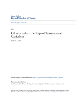 Oil in Ecuador: the Rt Aps of Transnational Capitalism Kathleen Gould