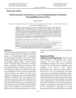 Research Article Seminemacheilus Dursunavsari, a New Nemachelid