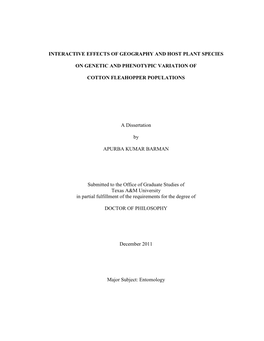 Interactive Effects of Geography and Host Plant Species on Genetic and Phenotypic Variation of Cotton Fleahopper Populations A