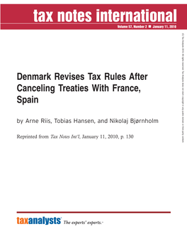 Denmark Revises Tax Rules After Canceling Treaties with France, Spain by Arne Riis, Tobias Hansen, and Nikolaj Bjørnholm