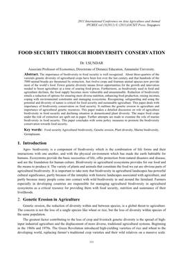 Food Security Through Biodiversity Conservation