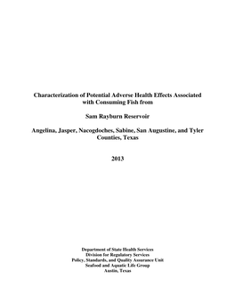 Characterization of Potential Adverse Health Effects Associated with Consuming Fish from Sam Rayburn Reservoir Angelina, Jasp