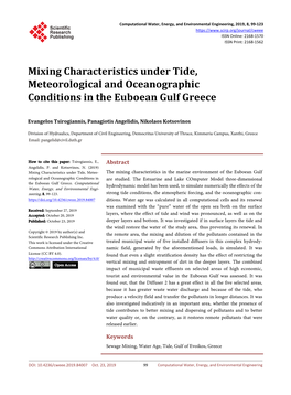 Mixing Characteristics Under Tide, Meteorological and Oceanographic Conditions in the Euboean Gulf Greece