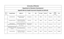 University of Mumbai Department of Students' Development Appollo Munich Health Insurance Hospital List 2019-20