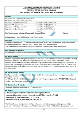 Marchwiel Community Council's Meeting Minutes Of