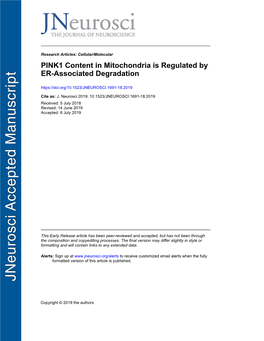 PINK1 Content in Mitochondria Is Regulated by ER-Associated Degradation