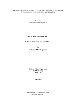 Thesis Submitted for the Degree Of