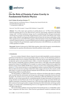 On the Role of Einstein–Cartan Gravity in Fundamental Particle Physics