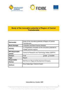 Study on Innovative Potential of Central Transdanubia