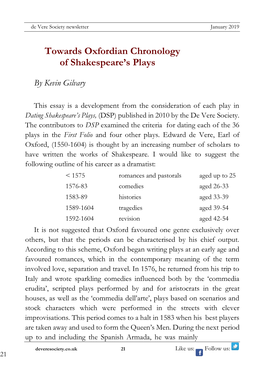 Towards Oxfordian Chronology of Shakespeare's Plays