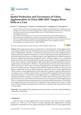 Spatial Production and Governance of Urban Agglomeration in China 2000–2015: Yangtze River Delta As a Case