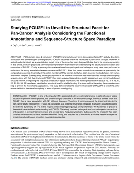 Studying POU2F1 to Unveil the Structural Facet for Pan-Cancer Analysis Considering the Functional Annotations and Sequence-Structure Space Paradigm
