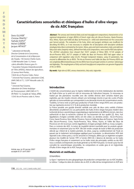 Caractérisations Sensorielles Et Chimiques D'huiles D'olive Vierges