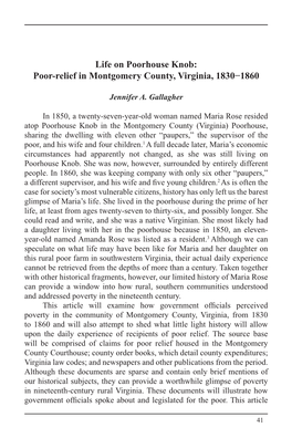 Life on Poorhouse Knob: Poor-Relief in Montgomery County, Virginia, 1830−1860