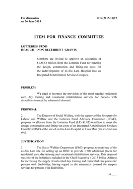 Item for Finance Committee