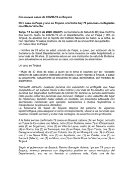 Dos Nuevos Casos De COVID-19 En Boyacá Otro Caso En Paipa Y Uno