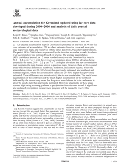 Annual Accumulation for Greenland Updated Using Ice Core Data Developed During 2000––2006 and Analysis of Daily Coastal Meteorological Data Roger C