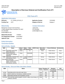 Description of Services Ordered and Certification Form 471 FCC Form