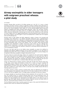Airway Eosinophils in Older Teenagers with Outgrown Preschool Wheeze: a Pilot Study