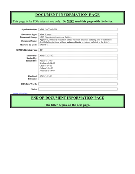 Labeling Text Or Submitted Document Name: Draft Labeling (With Or Without Minor Editorial Revisions Included in the Letter)