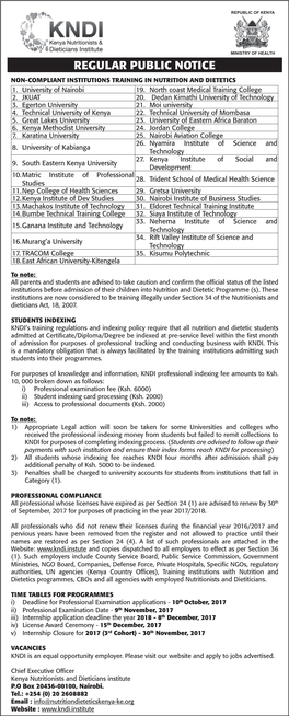 Regular Public Notice Non-Compliant Institutions Training in Nutrition and Dietetics 1