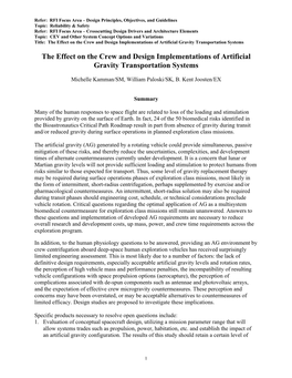 The Effect on the Crew and Design Implementations of Artificial Gravity Transportation Systems