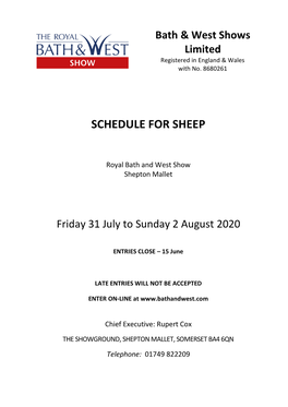 Schedule for Sheep