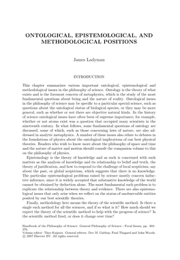 Ontological, Epistemological, and Methodological Positions