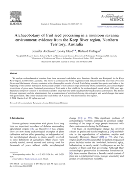 Archaeobotany of Fruit Seed Processing in a Monsoon Savanna Environment: Evidence from the Keep River Region, Northern Territory, Australia