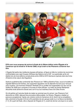 10 Février 2008 : Il Y a 13 Ans, Le Cameroun Perdait La Finale De La