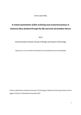 A Critical Examination of Film Archiving and Curatorial Practices in Aotearoa New Zealand Through the Life and Work of Jonathan Dennis