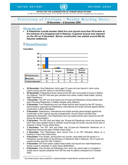 Protection of Civilians - Weekly Briefing Notes 30 November – 6 December 2005