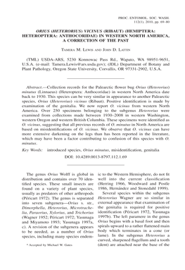 Orius (Heterorius) Vicinus (Ribaut) (Hemiptera: Heteroptera: Anthocoridae) in Western North America, a Correction of the Past