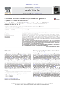 Barbiturates for the Treatment of Alcohol Withdrawal Syndrome: ☆ a Systematic Review of Clinical Trials