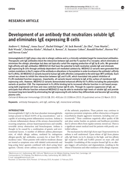 Development of an Antibody That Neutralizes Soluble Ige and Eliminates Ige Expressing B Cells