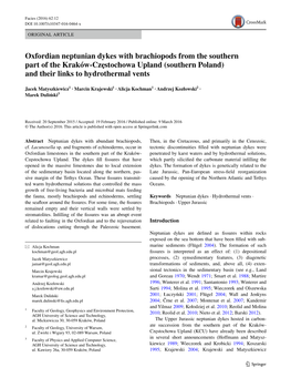 Oxfordian Neptunian Dykes with Brachiopods from the Southern Part of the Kraków‑Cze˛Stochowa Upland (Southern Poland) and Their Links to Hydrothermal Vents