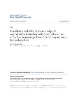 Floral Traits, Pollinator Behavior, and Plant Reproduction