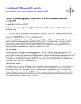 Outline of the Stratigraphy and Structure of the Sacramento Mountain Escarpment Lloyd C