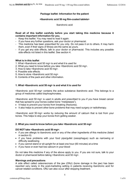 Information for the Patient <Ibandronic Acid 50 Mg Film-Coated Tablets>