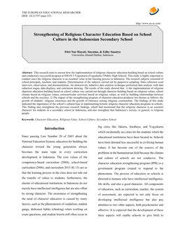 Strengthening of Religious Character Education Based on School Culture in the Indonesian Secondary School