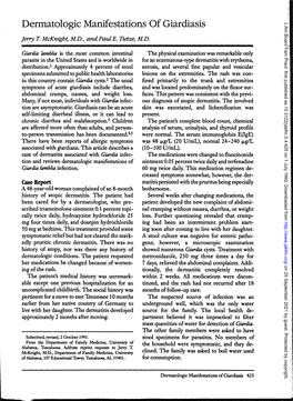 Dermatologic Manifestations of Giardiasis J Am Board Fam Pract: First Published As 10.3122/Jabfm.5.4.425 on 1 July 1992