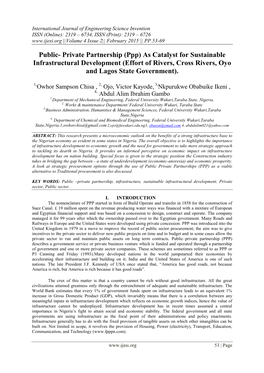Ppp) As Catalyst for Sustainable Infrastructural Development (Effort of Rivers, Cross Rivers, Oyo and Lagos State Government