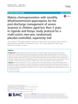 Malaria Chemoprevention with Monthly Dihydroartemisinin