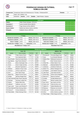 FEDERACAO GOIANA DE FUTEBOL Jogo: 61 SÚMULA ON-LINE