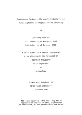 Southeastern Montana in the Late Prehistoric Period