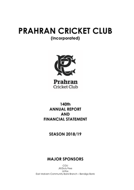 Prahran Cricket Club Annual Report 2018-19